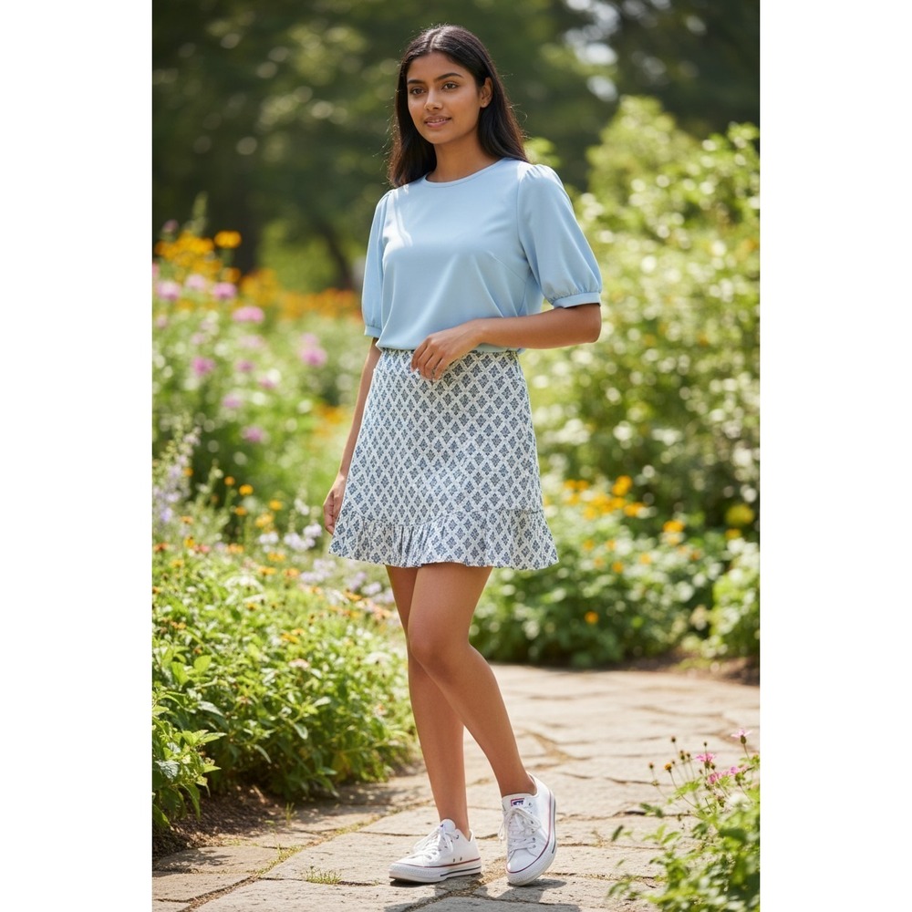 Sigrid Olsen‎ Skort Womens L Blue Geometric Pleated Hem Active Tennis Golf